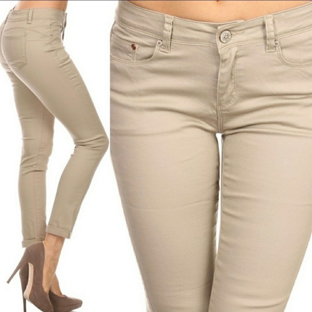 Khaki Cropped Pants with Cuff